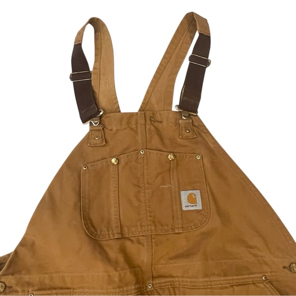 Carhartt Bib Overalls R06 Mens Brown Quilt Lined Duck Canvas  46x32 Workwear - Picture 12 of 16
